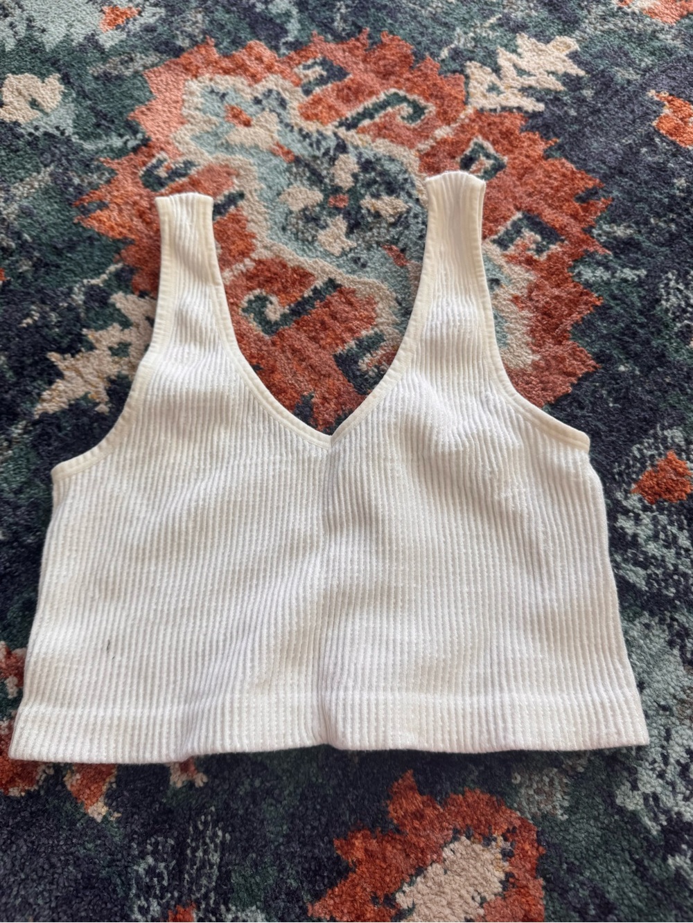 Forever 21 Cream Ribbed V-Neck Cropped Tank